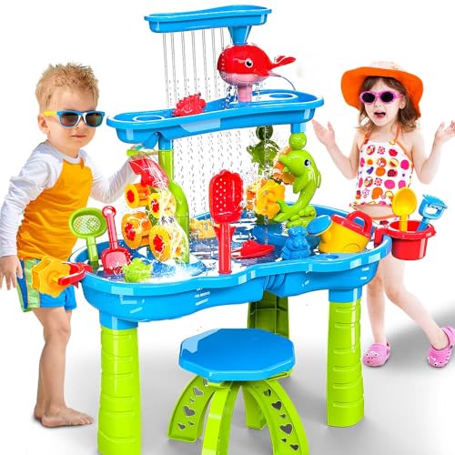 Spieltisch mit Wasser und Sand für Kinder, spielerische, sensorische und kreative Aktivität, inklusive Zubehör, ideal für den Außenbereich, ab 3 Jahren von Générique