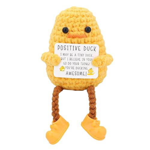 Süße positive Ente – Entenpuppe, kuschelig, gestrickt, inspirierend, lustig, mit Karte für Freunde, einzigartige Raumdekoration von Générique