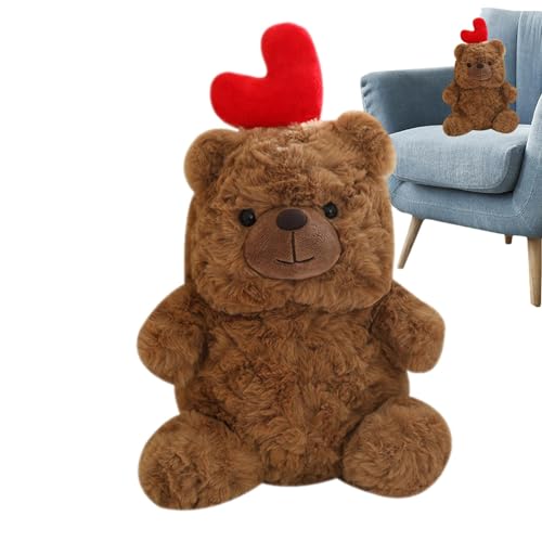 Teddybär mit Herz, Bär mit Herz | Niedlicher Teddybär zum Valentinstag 25 cm mit rotem Herz – Tier-Plüschpuppe für die Dekoration des Hauses, Tierkissen für kleine von Générique