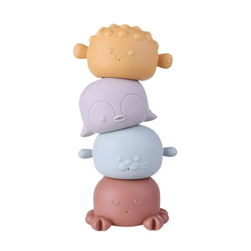 Toddler Animal Bath Toys, 4 x Floating Squeaky Squirt, Stackable Soft Rubber Sea Animals, Water Spraying Fun, Perfect for Preschoolers to Enjoy Bathtime and Develop Motor Skills von Générique