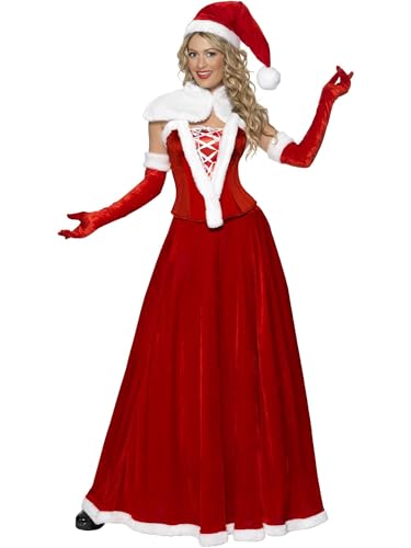 Smiffys Luxuskostüm Weihnachtsfrau, Rot, mit Mütze, Umhang, Korsage, Rock und Handschuhen von Smiffys