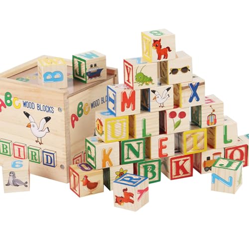 Wooden Alphabet Blocks, Alphabet Puzzle, Holz Alphabet Letters, Educational Preschool Learning Toys, 10,8 x 11 x 11 cm Preschool Alphabet Stacking Toy, Sensory Learning Blocks for Kids & Toddler von Générique