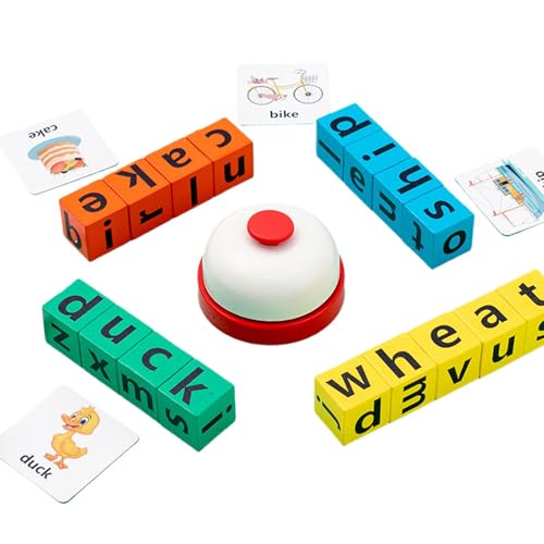 Wooden Blocks | Holzbausteine | Multiplayer Alphabet Matching Game, Spelling Block Toy für Kinder, 28 x 15,5 x 5 cm Spelling Learning Blocks Witch Cards für Kinder & Home Learning, Kindergarten von Générique