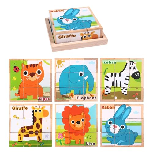 Wooden Cube Puzzle Kids, Holz Jigsaws, Lernspielzeug, 6-in-1-Musterdesign, Storage Tray inklusive, 10,9 x 10,6 cm, Early Learning & Brain Development von Générique