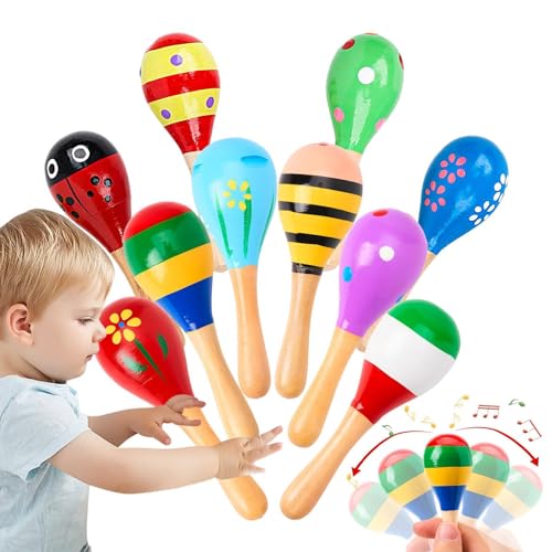 Wooden Maracas Shakers, Kids Maracas Set, Musical Instrument Toys, 10 Stück Holzmaracas, Safe Maracas für Kinder, Egg Shaker Maracas, Hand Percussion Toys, Kinder Spielzeug von Générique