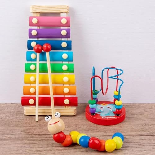 1 Set Holz Musical Kit Montessori Baby Spielzeug Xylophon Rassel Drum Bell 3D Puzzles sensorische Lern Geschenke für 0-12 Monate 1 Set Holz Musical Kit Montessori Baby Spielzeug Xylophon Rassel Drum Bell 3D Puzzles sensorische Lern Geschenke für 0-12 Monate von Generisch