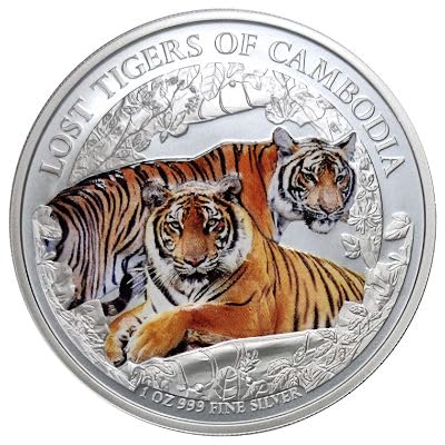 1 Unze Silbermünze Kambodscha - Lost Tigers of Kambodscha 2024-1 Oz Silber Color Silver Coin von Generisch