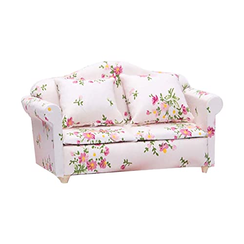 1:12 Puppenhaus Puppenhaus Möbel Wohnzimmer Szene Modell Blumengewebe Doppelsofa Pinsel Kosmetik (F, One Size) von Generisch