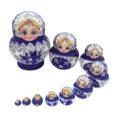 10 Teile/Satz Nesting Puppen Spielzeug Handgemachte Holz Matryoshka Stapeln 10 Puppen Handwerk Wohnkultur Dekorationen Büroorganisation Ablage Wand (Blue, One Size) von Generisch