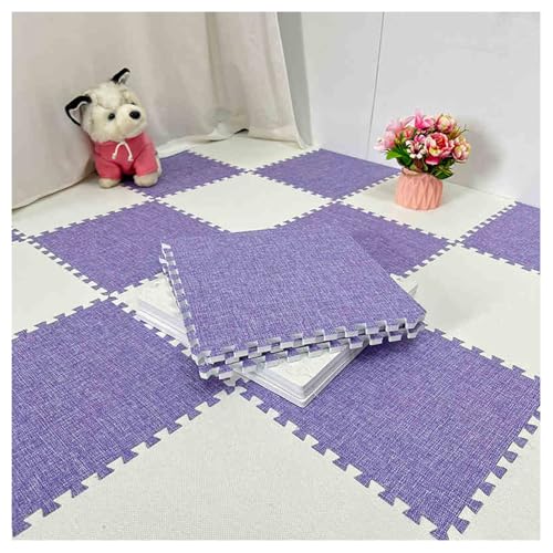 10-teilige Ineinandergreifende Schaumstoff-Teppichfliesen,30x30x1cm Puzzle-Teppichquadrate, Schaumstoffmatten-Set Mit Rand,Schaum-Bodenmatte Aus Baumwolle Und Leinen Zum Schutz D(Color:Purple + White) von Generisch