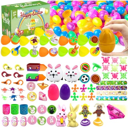 100-teiliges Ostereier Füller Spielzeug Set, Sensorisches Spielzeug Set, Bunte O-ster Jagd Überraschungseier, Kreative Sichere Korbfüller für Kleinkinder, Kinder O-ster Themenpart-ys, Gastgeschenke von Generisch