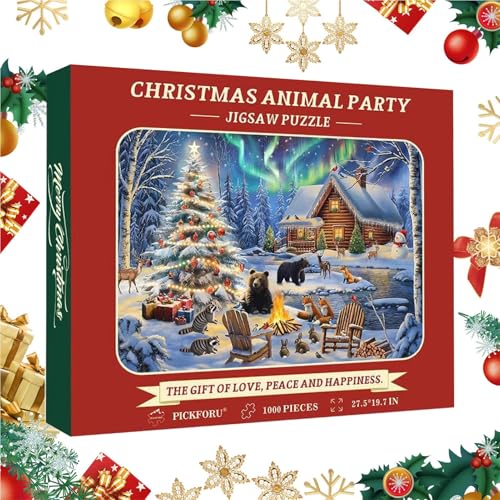 1000 Teile Weihnachtspuzzle,Weihnachtstierparty-Puzzle, Tierparty 2024 Weihnachtspuzzlespielzeug, Klassische weihnachtliche Farbschemata als Strumpffüller für Weihnachten, Geburtstag, Kindertag von Generisch