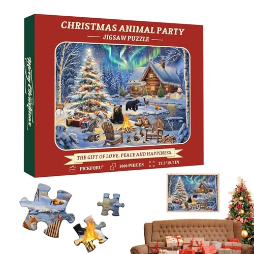 1000 Teile Weihnachtspuzzle,Weihnachtstierparty-Puzzle - 1000 Teile Weihnachtspuzzle Spielzeug,Früherziehungsspielzeug mit glatten Kanten für Geburtstag, Kindertag, Weihnachten von Generisch