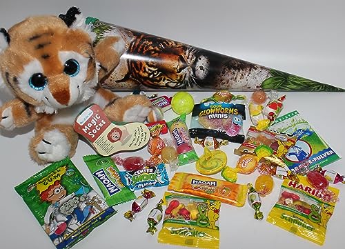 101601 gefüllte Schultüte 35cm mit Tiger Löwe zum Schulanfang Kita Studium Geschwistertüte Geschenk von Generisch