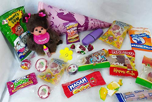 101621 Schultüte 22cm Monchhichi Mädchen gefüllt mit Spielzeug Geschwistertüte von Generisch