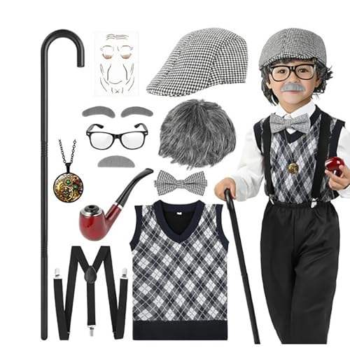 13 Pcs Detektiv Kostüm Zubehör Set für Kinder, Alte Mann Cosplay Accessoire, 20er Jahre Fasching Kostüm, Sherlock Holmes Kostüm Accessoires mit Detektiv Hut Brille Falscher Schnurrbart Lupe Fliege von Generisch