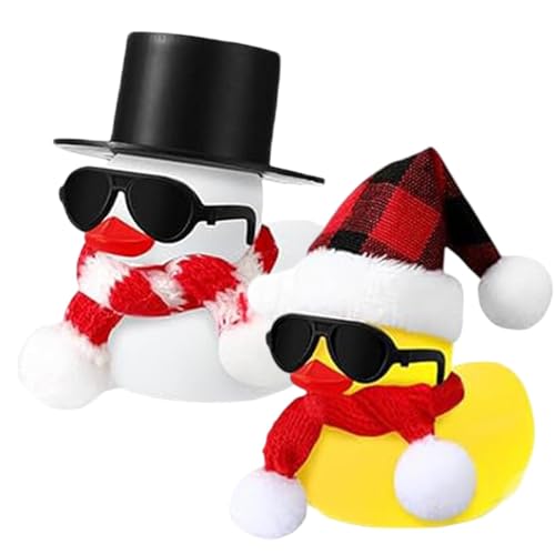 2 Stück Gummi Enten Auto Ornamente, lustige Gummi Ente mit Sonnenbrille Schal Hüte, Weihnachten Ente Badespielzeug für Kinder, Weihnachten Ente Spielzeug Auto Armaturenbrett Dekorationen von Generisch