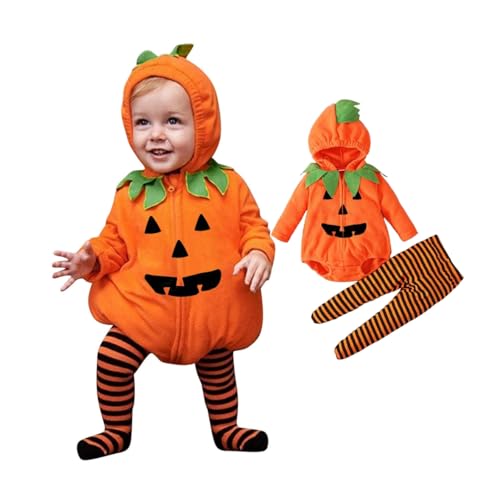 2-Teiliges Set Kürbis Kostüm für Baby, Halloween Kapuzen Outfit, Jungen Mädchen Kürbiskostüm Kleidung, Pumpkin Top und gestreifte Hose, Halloween costume für Kleinkinder Von 0-24 Monaten 2-Teiliges Set Kürbis Kostüm für Baby, Halloween Kapuzen Outfit, Jungen Mädchen Kürbiskostüm Kleidung, Pumpkin Top und gestreifte Hose, Halloween costume für Kleinkinder Von 0-24 Monaten von Generisch
