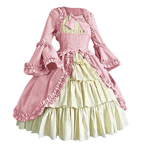 2024 Gothic Sleeve Lady Party Long Women With Bow Bowtie Cosplay Dress Lace Costumes Women's Dress Mandalorian Cosplay Costume (Pink, XXL) von Generisch