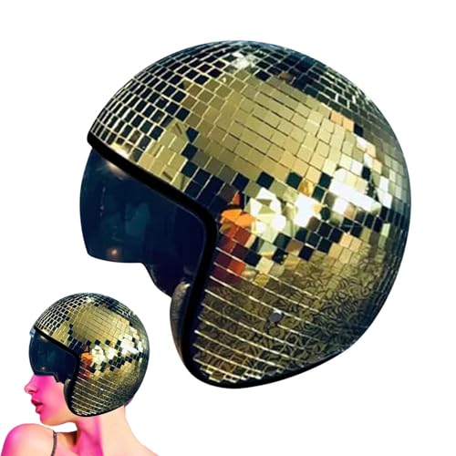 2024 New Discokugel Hüte - Disco Dekor Helme mit Einziehbarem Visier, Glitzer Spiegel Glas Discokugel Hut Helm für Damen Herren DJ Club Bühne Bar Party Hochzeit Dance (Gold) von Generisch