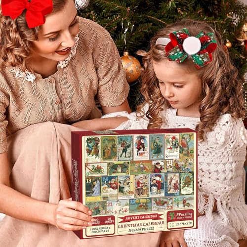 2024 Weihnachtspuzzle für Erwachsene, 1000 Teile Neuester Countdown bis Weihnachtskalender Vintage Puzzle Winterurlaub Puzzle von Generisch