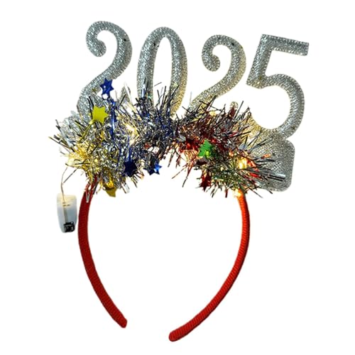 2025 Leuchtender Bopper Stirnband, Glitzer Happy New Year Diadem Haarband, glitzernde blinkende Krone leuchtet 2025, Kostüm-Kopfschmuck für Happy New Year's Eve Feier, Festival, Halloween von Generisch