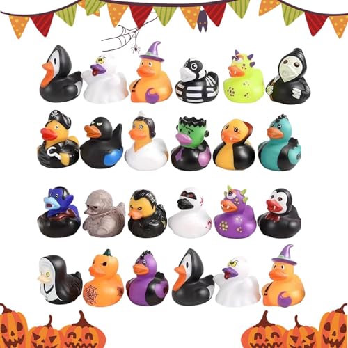 24 Halloween-Gummienten, Halloween-Enten-Accessoires | Gummienten Mit Halloween-Motiv, Quietscheente, Goth-Enten-Badespielzeug Für Kinder, Halloween Spielzeug Geschenke Kinder von Generisch