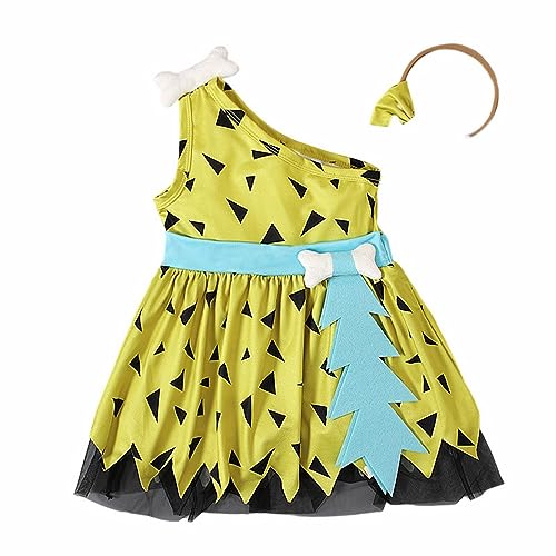 3–6 Monate Jungen Kleidung Sommer Kleinkind Kinder Höhlenmensch Kostüm Mädchen Halloween Hund Historisches Cavegirl Mesh Tüll Kleid Outfits (Gelb, 12-24 Monate) von Generisch