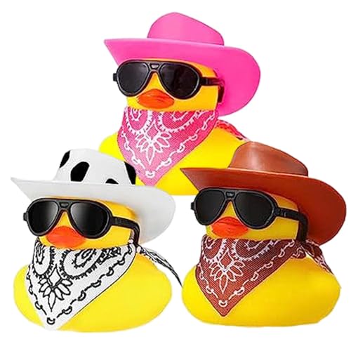 3 Stück Auto Deko Innenraum Ente, Gummiente Für Badewanne, Gummiente Weihnachten, Gummiente Spielzeug Mit Cowboyhut Sonnenbrille Halstuch, Weihnachtsentendekorationen Für Feiern Partyzubehör von Generisch