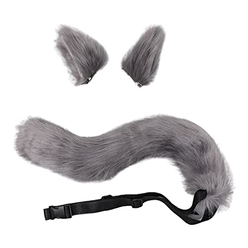 3 Stück Wolf Tier Cosplay Set Füchse Ohren Haarspangen Kopfschmuck Plüsch Schwanz Halloween Party Kopfbedeckung Styling Werkzeuge von Generisch