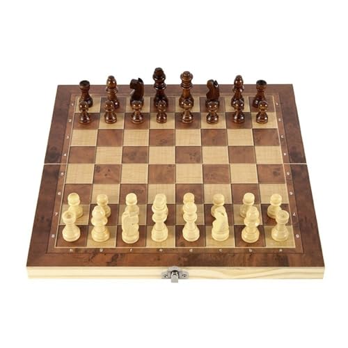 3-in-1-Schachbrett-Set, 29 cm/24 cm, zusammenklappbare Aufbewahrung, Holz, exquisites Schachset, Reiseschach-Set für Schachbrettspiel, 32 Schachfiguren (gelb, 24 cm) von Generisch