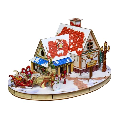 -Holzhaus-Puzzle | Weihnachtsdorf-Modellbausatz | Festliches Feiertags-Puzzle-Set | Fesselndes Hauspuzzle zum Thema Weihnachten | Vielseitiges Weihnachtspuzzle für Familienspaß zu Hause oder zum Aus von Generisch