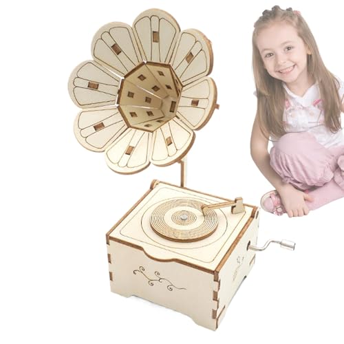 3D-Holzpuzzle Grammophon, Holz-Spieluhr-Puzzle - Retro-Grammophon-Modell-Puzzle,Wood Art 3D-Grammophon-Puzzle-Dekoration aus Holz, Modellbausatz für Erwachsene und Kinder von Generisch