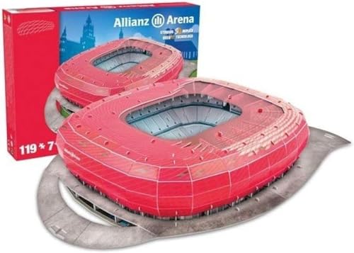 3D Puzzle Allianz Arena München Stadion Modell – 119 Teile Fußball Fanshop – Deko und Geschenk für Bayern München Fans Kleines 3D Fußballstadion von Generisch