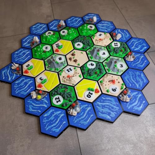 3D Siedler Komplettset inkl. Hexagon-Rahmen & 3D Storage Box – Kompatibel mit Catan Basisspiel (3D-Catan Color) von Generisch