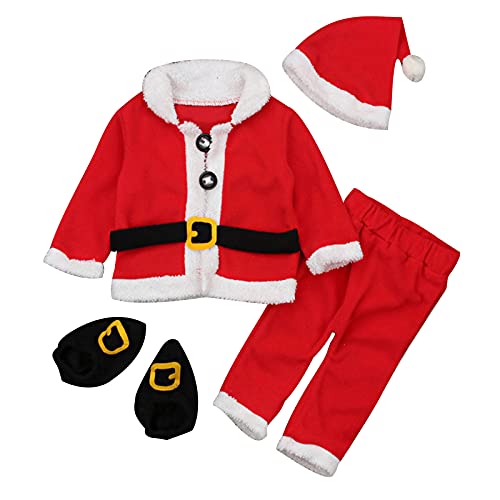 4 Stück Baby Weihnachtsoutfit Junge Mädchen Weihnachten Fleece Warm Santa Jacken +Hose+Weihnachtsmütze+Socken Neugeborene Weihnachtskleid Weihnachtskostüm Neugeborenen Geschenk Set (Red, 0-6 Months) von Generisch