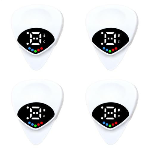 4 Stück Gitarrenstimmgerät Und Gitarrenplektrum 2 In 1 - LED-Gitarrenplektrum Mit HD-Bildschirmanzeige - Musiknote Mit 12 Gleichen Temperamenten | Für Gitarre, Bass, Ukulele, Banjo von Generisch