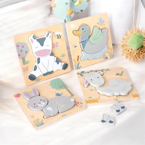 4er Set Holz-Steckpuzzle mit Tiermotiven für Kleinkinder, Holzpuzzle, Babypuzzle von Generisch