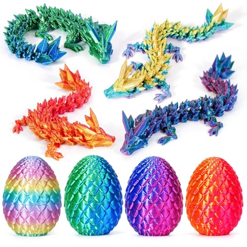 4er Set Miniatur 3D Gedrucktes Drachenei mit Drache, 12,5 cm Ewegliche Gelenke Kristall Drachen Spielzeug, Geheimnisvolles Drachenei Spielzeug für Kinder Drachenliebhaber, Bunte Designs (A) von Generisch