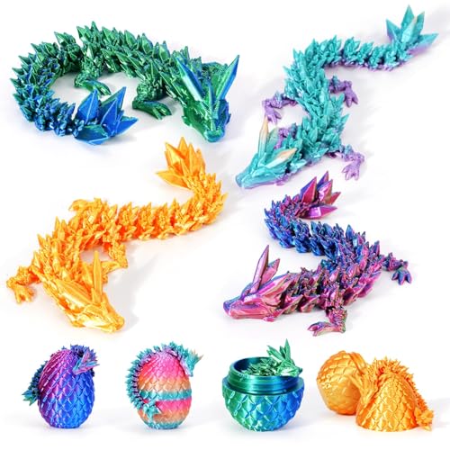 4er Set Miniatur 3D Gedrucktes Drachenei mit Drache, 12,5 cm Ewegliche Gelenke Kristall Drachen Spielzeug, Geheimnisvolles Drachenei Spielzeug für Kinder Drachenliebhaber, Bunte Designs (B) von Generisch