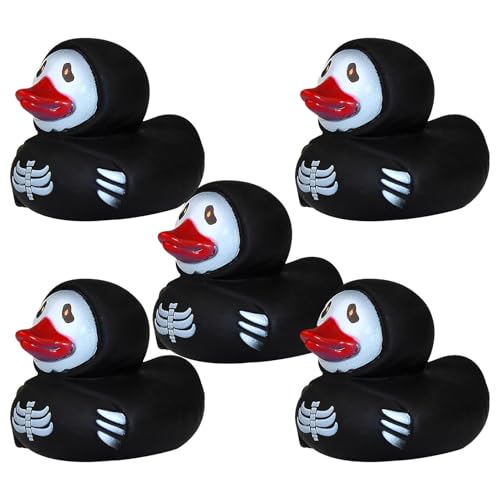 5 Stück Halloween Gummienten Schwarz Satanische Geister Ente Horror Rubber Duck Kleine Badeenten Quietscheente Schreibtisch Ornament Halloween Deko von Generisch