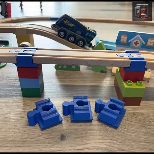 5'er Set Duplo Adapter für Deine Holzeisenbahn - kompatibel Brio IKEA Lillabo Eichhorn (Blau) von Generisch