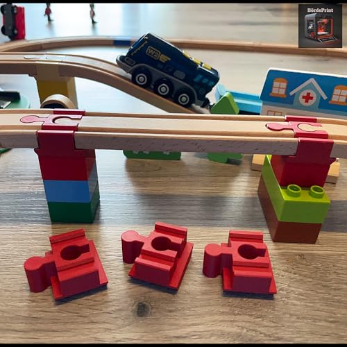 5'er Set Duplo Adapter für Deine Holzeisenbahn - kompatibel Brio IKEA Lillabo Eichhorn (Rot) von Generisch