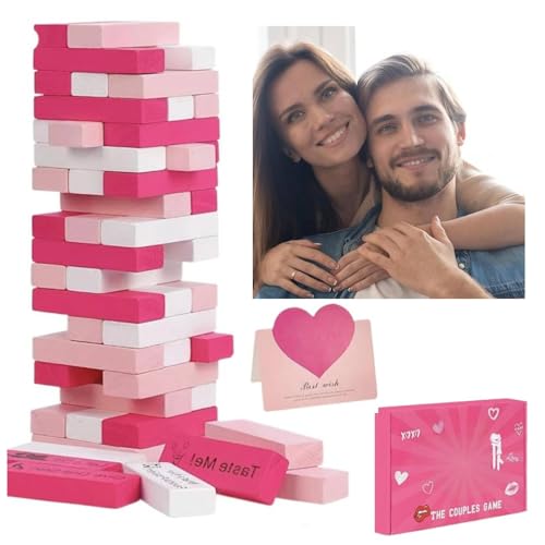 54pcs Super Naughty Block Tower Game, 2025 Upgraded Pink Valentine Night Umbling Tower Stacking Blocks Game, Adult Couples Date Night Games, Wooden Naughty Game for Adults Night, Gift Box Packaging von Generisch