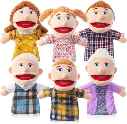 6X Familien Handpuppe, 11/13 Zoll Familien Plüsch Handpuppe Mit Beweglichem Mund, Interaktive, Puppentheater Handpuppen,Für Kinder&Erwachsene, von Generisch