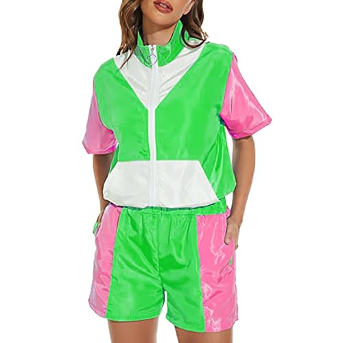 80er Jahre Outfit Damen Set,80er Jahre Workout Kostüme Für Damen,90er 80er Jahre Outfit Damen Accessoires,80er Jahre Accessoires Neon Thema Party Festival Outfit Damen Langer Rock Damen Glitzer von Generisch