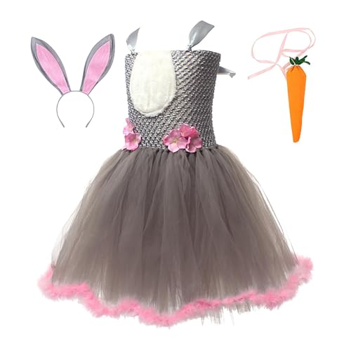 Ärmelloses -Outfit, ärmelloses Tüll-Mesh-Mädchenkleid mit Hasen-Stirnband – kleine Mädchen, Prinzessinnen-Cosplay-Kleidung für Ostern, Versammlungen, Rollenspiele von Generisch