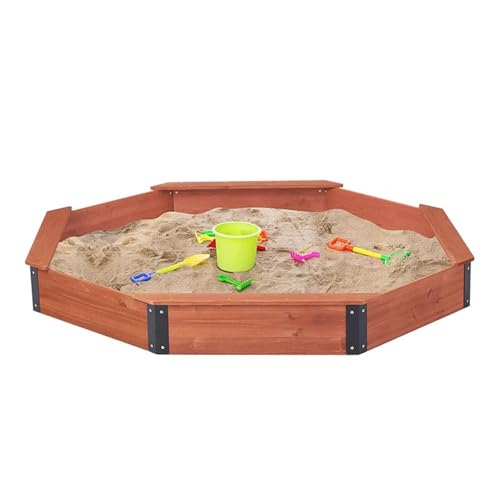 Achteckiger Sandkasten für den Außenbereich mit wasserdichter Oxford-Tuchabdeckung, Holzkonstruktion mit 4 Bänken, ideal für Hinterhof, Terrasse, Garten, Strand, großer Sandkasten für Kinder zum von Generisch