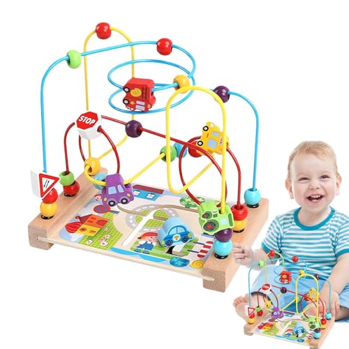 Achterbahn Perlenlabyrinth, Holzperlenlabyrinth - Spielzeug Bead Holzlabyrinth Kleinkind Untersetzer Roller,Holzspielzeug für Kleinkinder, sensorisches Track-Spieltischspielzeug für und Mädchen im Alt von Generisch