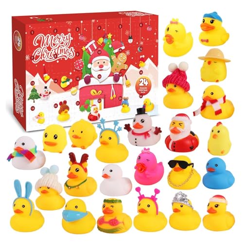 Adventskalender 2024 Gummi-Ente – Weihnachts-24-Tage-Countdown-Adventskalender mit 24 Gummi-Enten, Dusch-Enten-Badespielzeug, Verschiedene Gummi-Enten, lustige Weihnachtsenten von Generisch